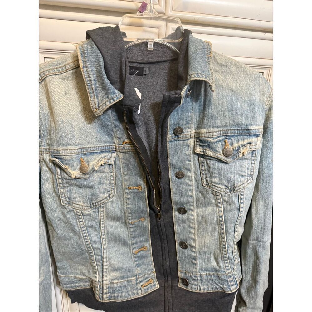 JET John Eshaya Women's Blue Gray Double Jean Jacket Hoodie Medium/Large NWT